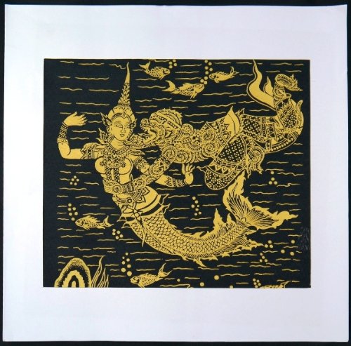 Amazon.co.jp: タイ民族絵画 布絵 綿黒地 コットン金柄絵画 : ホーム